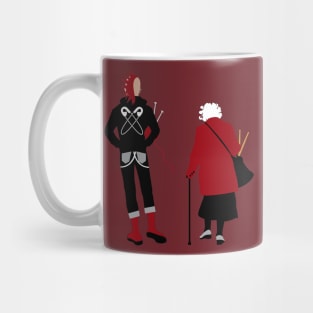 Funny comic punk mohican and grandma Mug